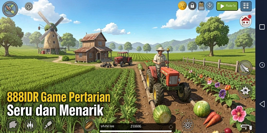 Tampilan gameplay 888IDR menunjukkan suasana pertanian yang ceria.