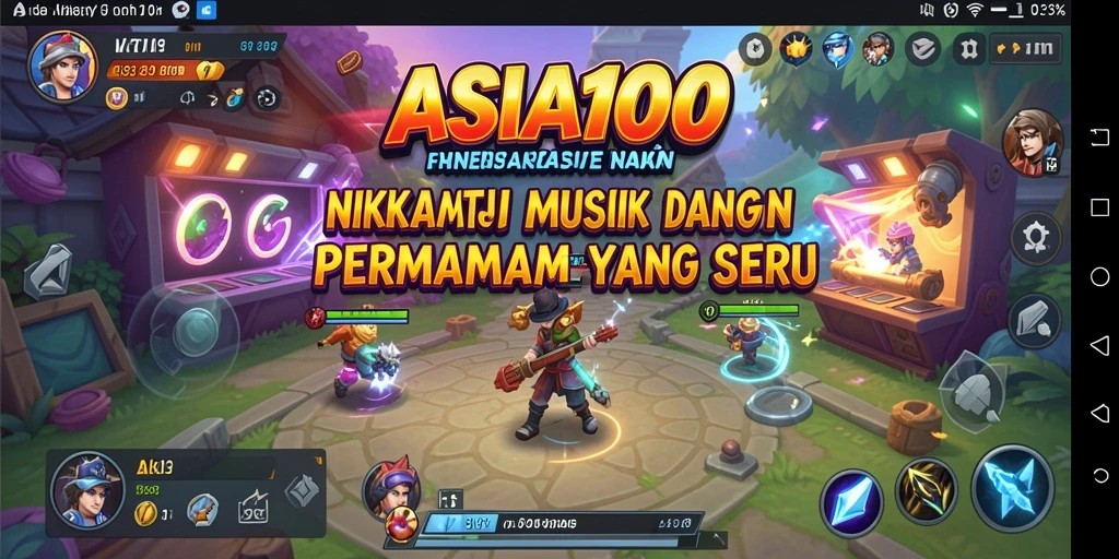 Tangkapan layar utama ASIA100 menampilkan gameplay seru dengan musik yang menghibur.