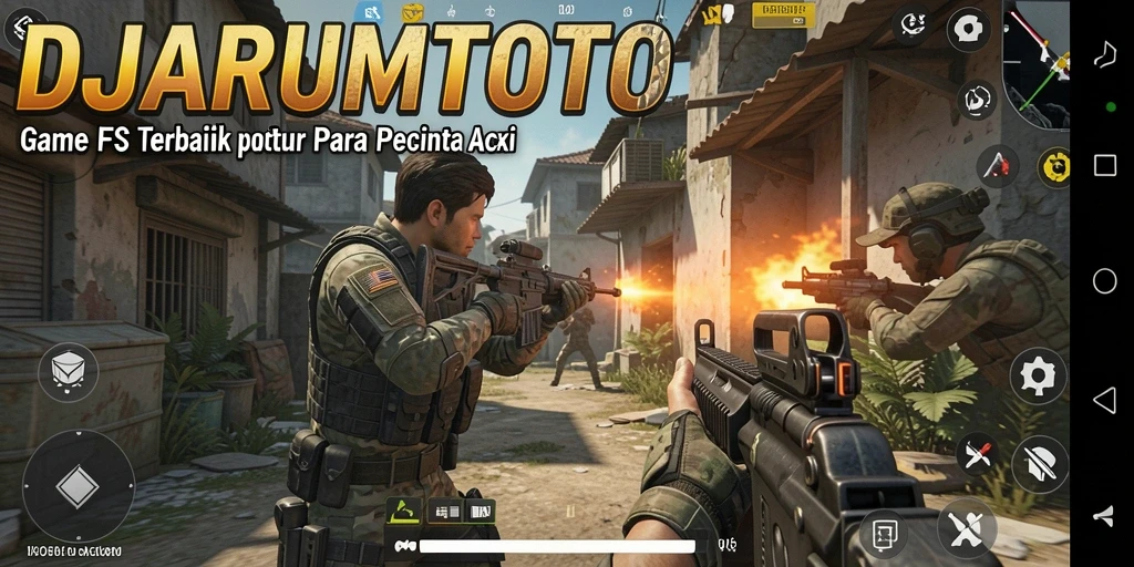 Screenshot gameplay DJARUMTOTO yang menampilkan aksi tembak-menembak di battlefield.