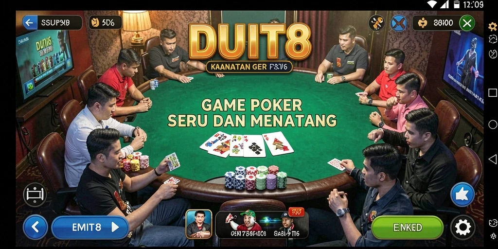 Tangkapan layar gameplay DUIT8 yang menunjukkan aksi Poker seru.