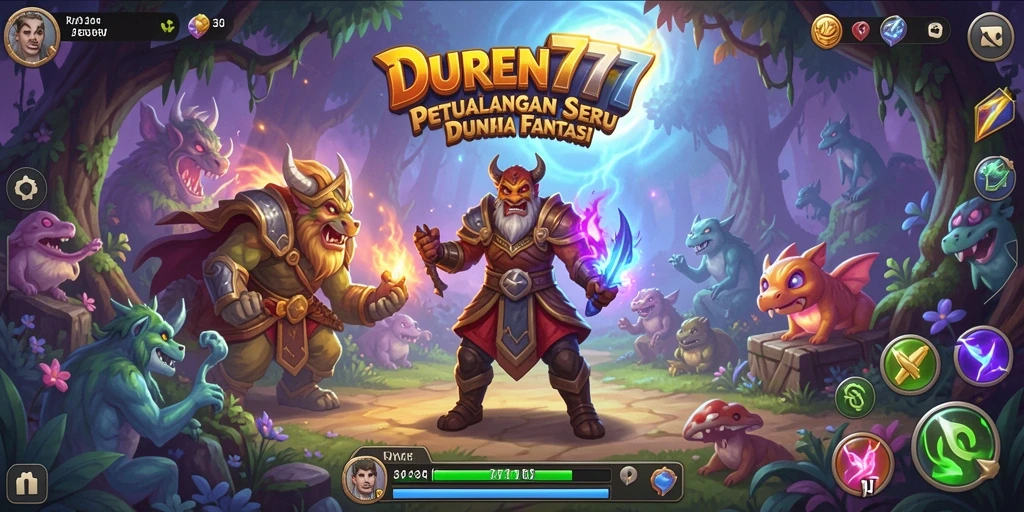Gameplay seru DUREN777 dengan karakter petualang dan dunia magis.