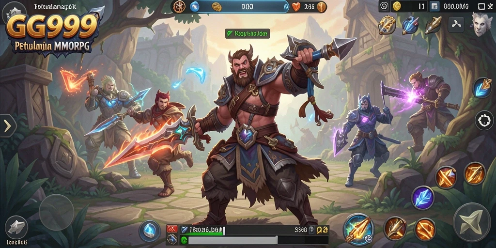 Tangkapan layar GG999 menunjukkan pertarungan seru di dunia MMORPG.