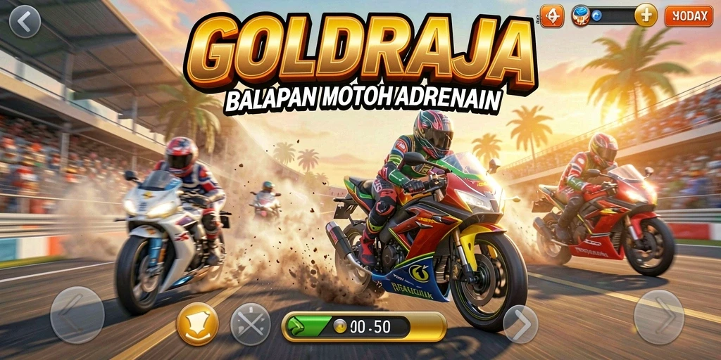 Gameplay balapan motor yang mendebarkan di GOLDRAJA.