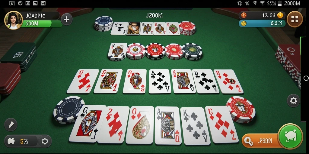 Tampilan dalam game Gaple yang menarik dan penuh warna di J200M.
