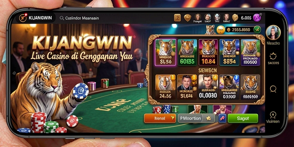 Screenshot KIJANGWIN menampilkan dealer profesional dalam permainan Live Casino.