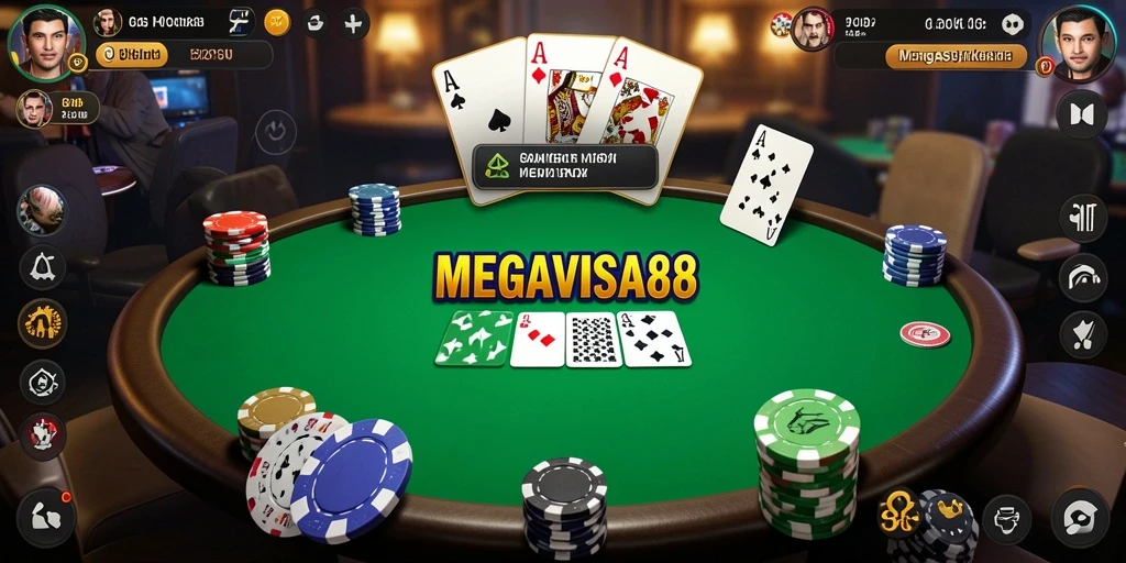 Screenshot gameplay MEGAVISA88 menampilkan pemain yang sedang bermain Poker.