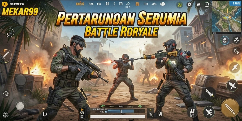 Tampilan gameplay seru di MEKAR99 dengan aksi Battle Royale yang mendebarkan.