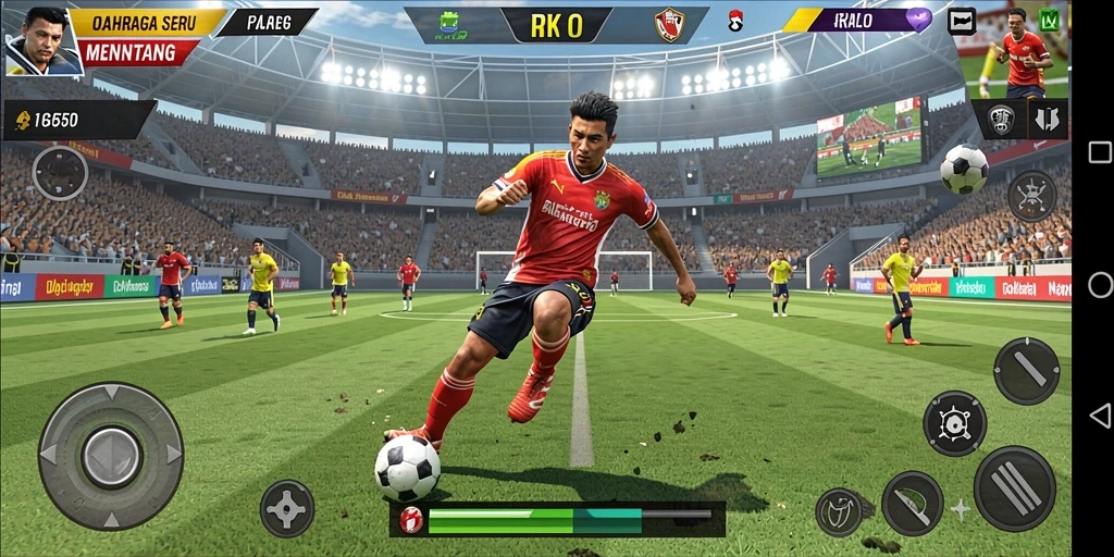 Screenshot RK55 menampilkan gameplay olahraga yang intens.