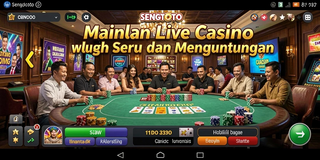 Screenshot gameplay SENGTOTO menampilkan dealer langsung dengan suasana kasino yang menegangkan.