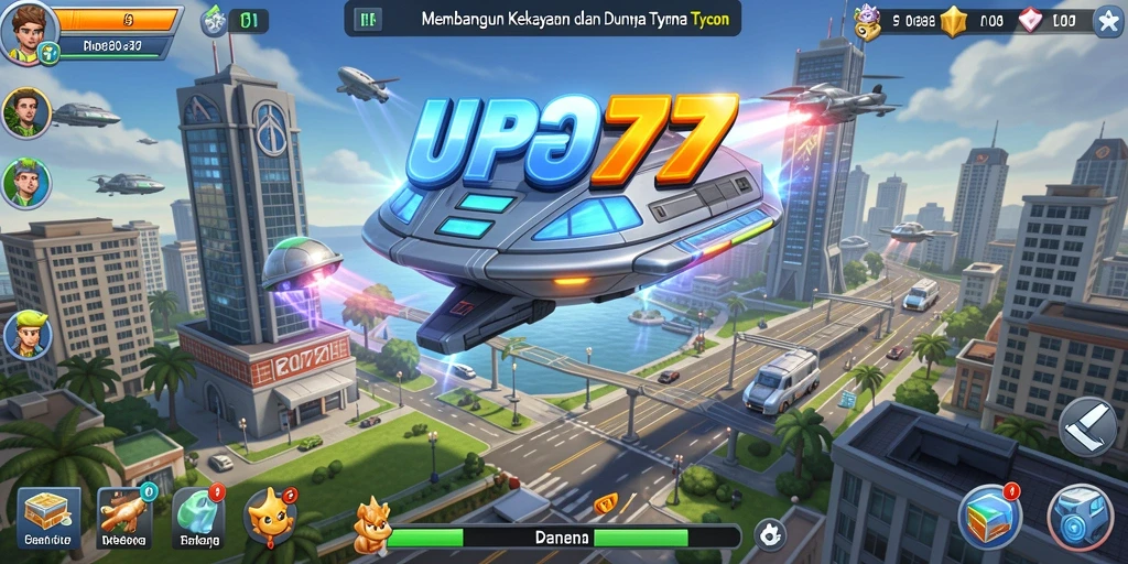 Tampilan gameplay menarik dari UFO77 yang menampilkan manajemen bisnis.