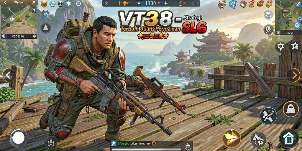 Screenshot gameplay VT38 menampilkan pertempuran SLG yang intens.