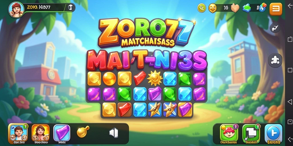 Screenshot ZORO77 menampilkan gameplay seru dengan pencocokan simbol.